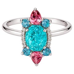 14k Gold Ring with Paraiba Color Apatite Sapphires and Diamonds