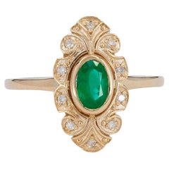 14k Goldring mit ovalem Smaragd, Vintage-inspirierter Ring