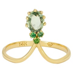 14k Gold Ring with Sapphire and Tsavorites