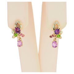 Boucles d'oreilles clous en or 14k avec pierres multicolores