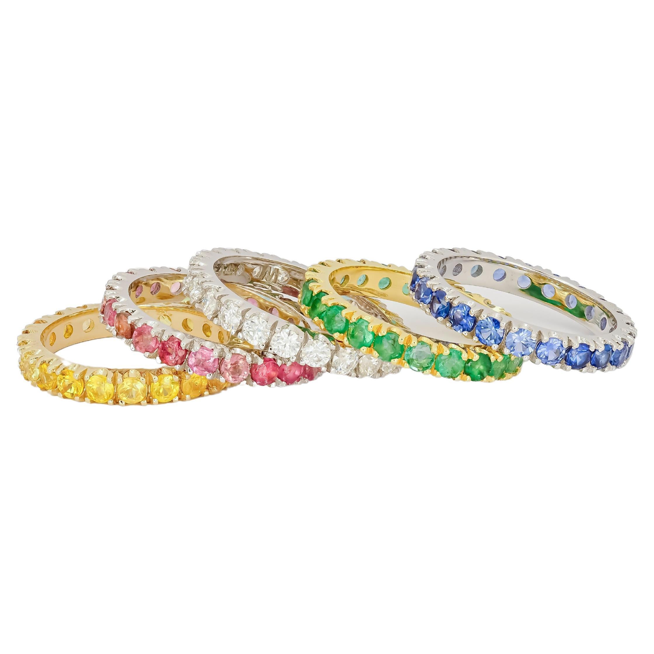 For Sale:  Eternity Gold Ring Set Blue, Yellow, White, Pink sapphire, tourmalines, emeralds
