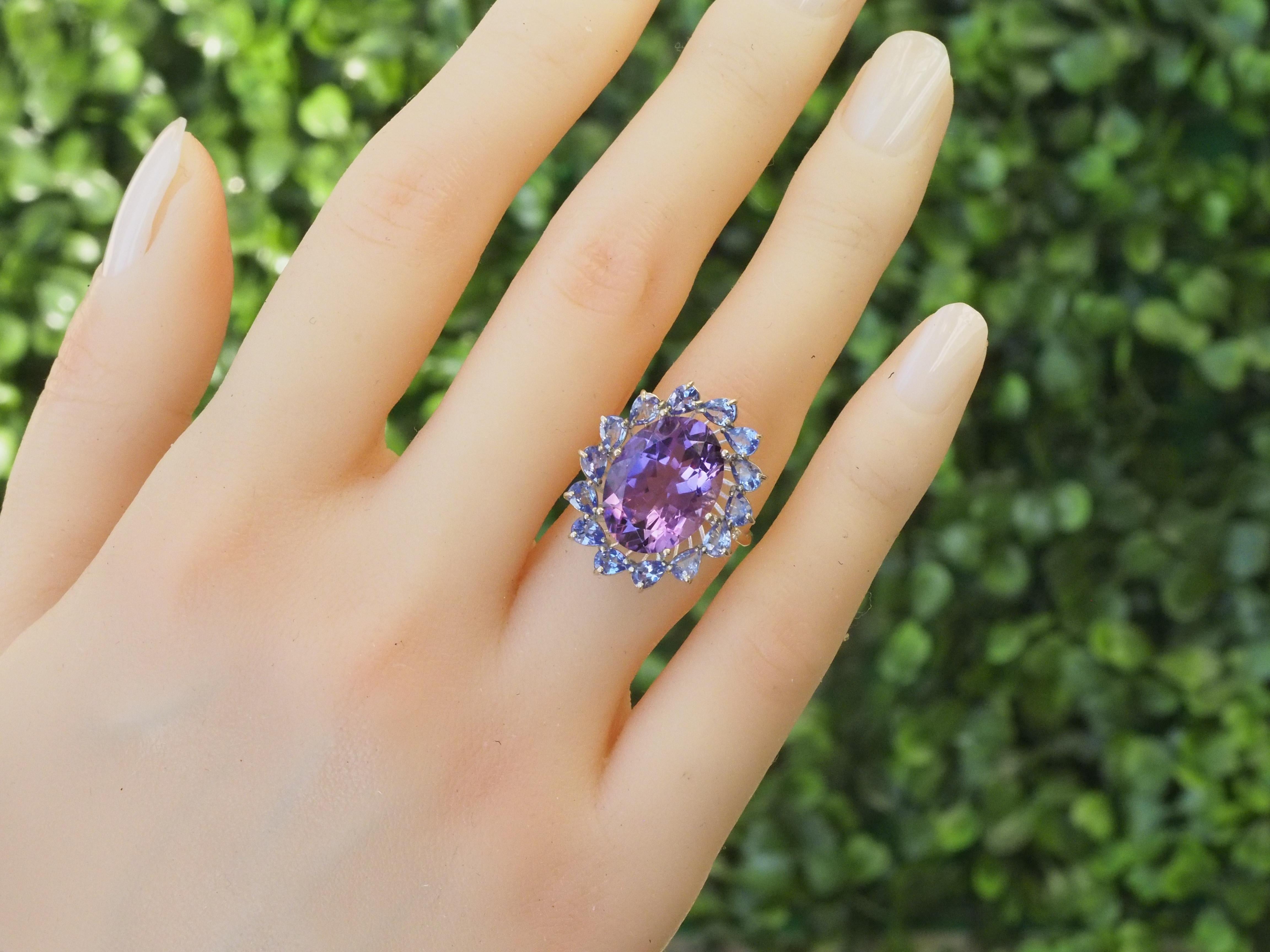 14k Gold Cocktail Ring with Amethyst, Tanzanites and Diamonds 9