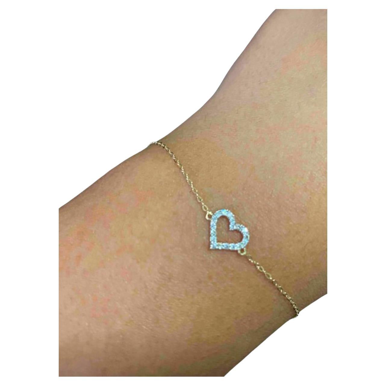 14k Solid Gold Heart Bracelet, Tiny Heart Gold Bracelet! For Sale