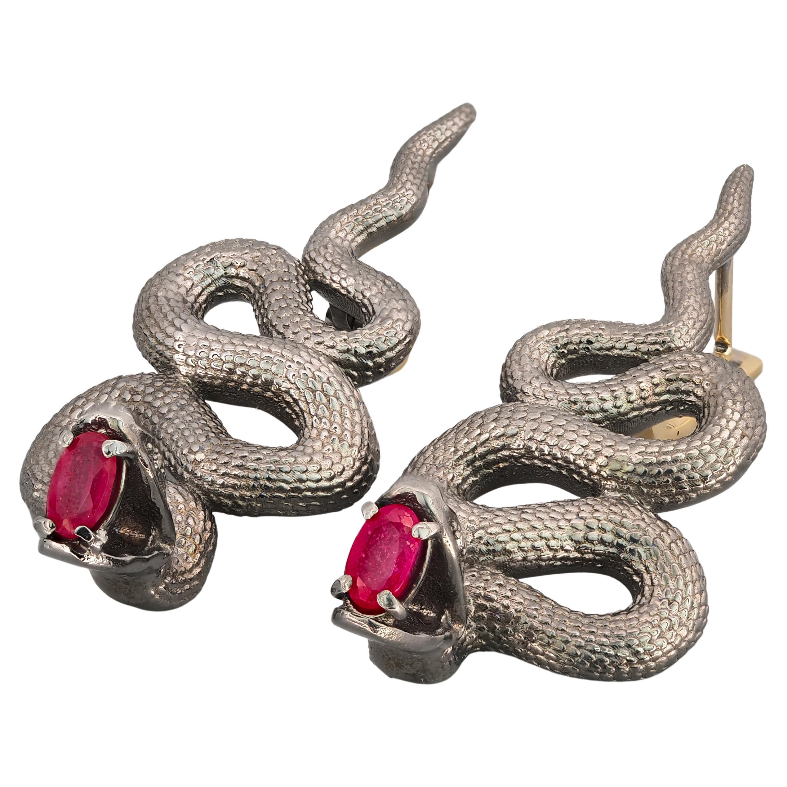 Massive Snake Earrings with Rubies and Diamonds For Sale