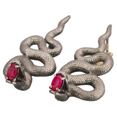 Massive Snake Earrings with Rubies and Diamonds