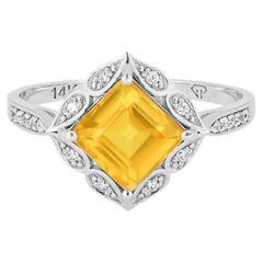 Yellow sapphire and diamonds 14k gold ring. Orange sapphire ring.