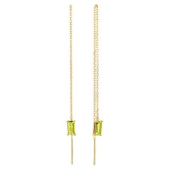 14k Solid Gold Drop Earrings with Peridot, Chain Gold Earrings