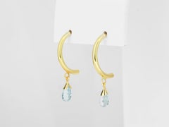 Topaz Briolette Drop Hoop Post Earrings in Yellow 14k Gold