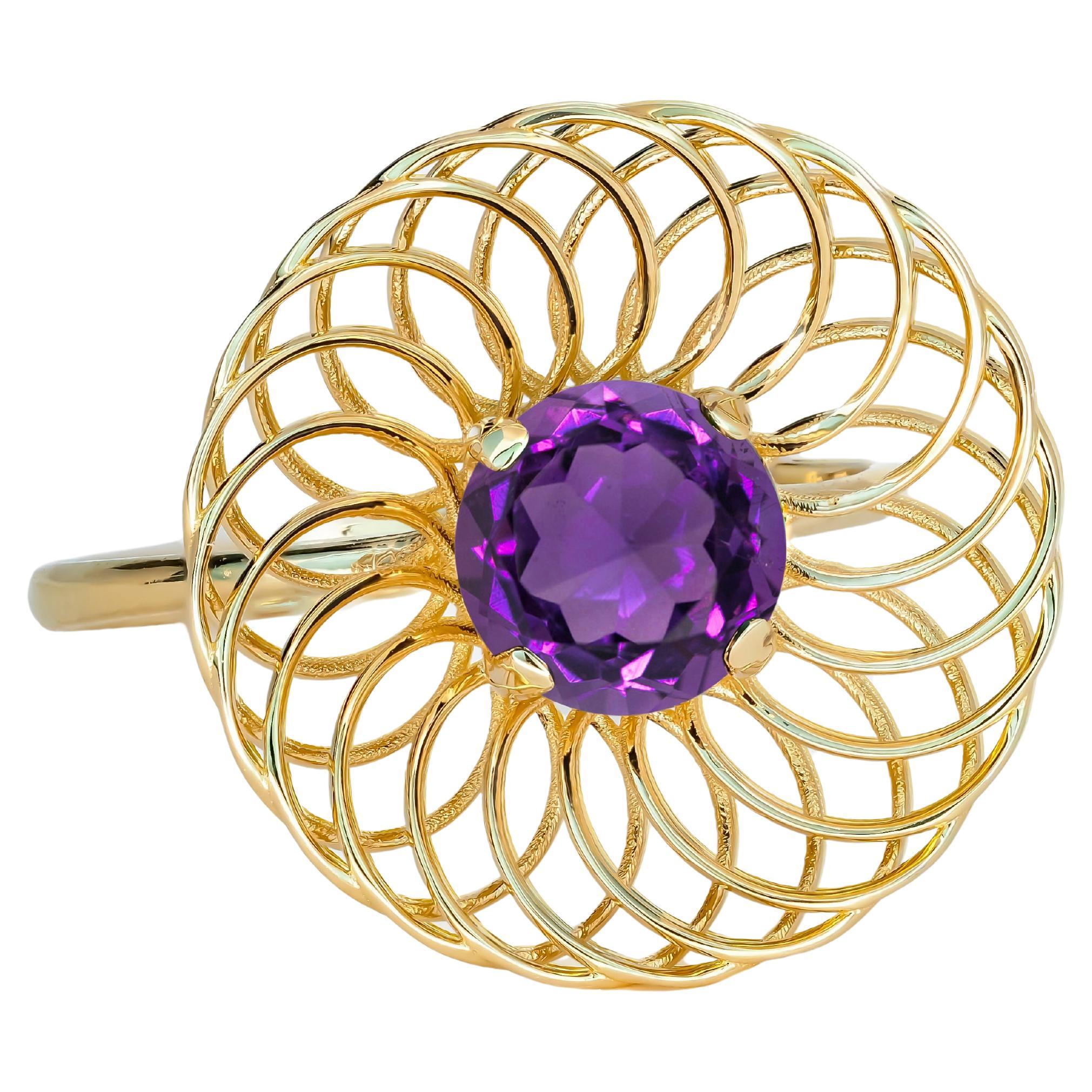 Verlobungsring mit Amethyst aus 14 Karat Gold, Amethyst
