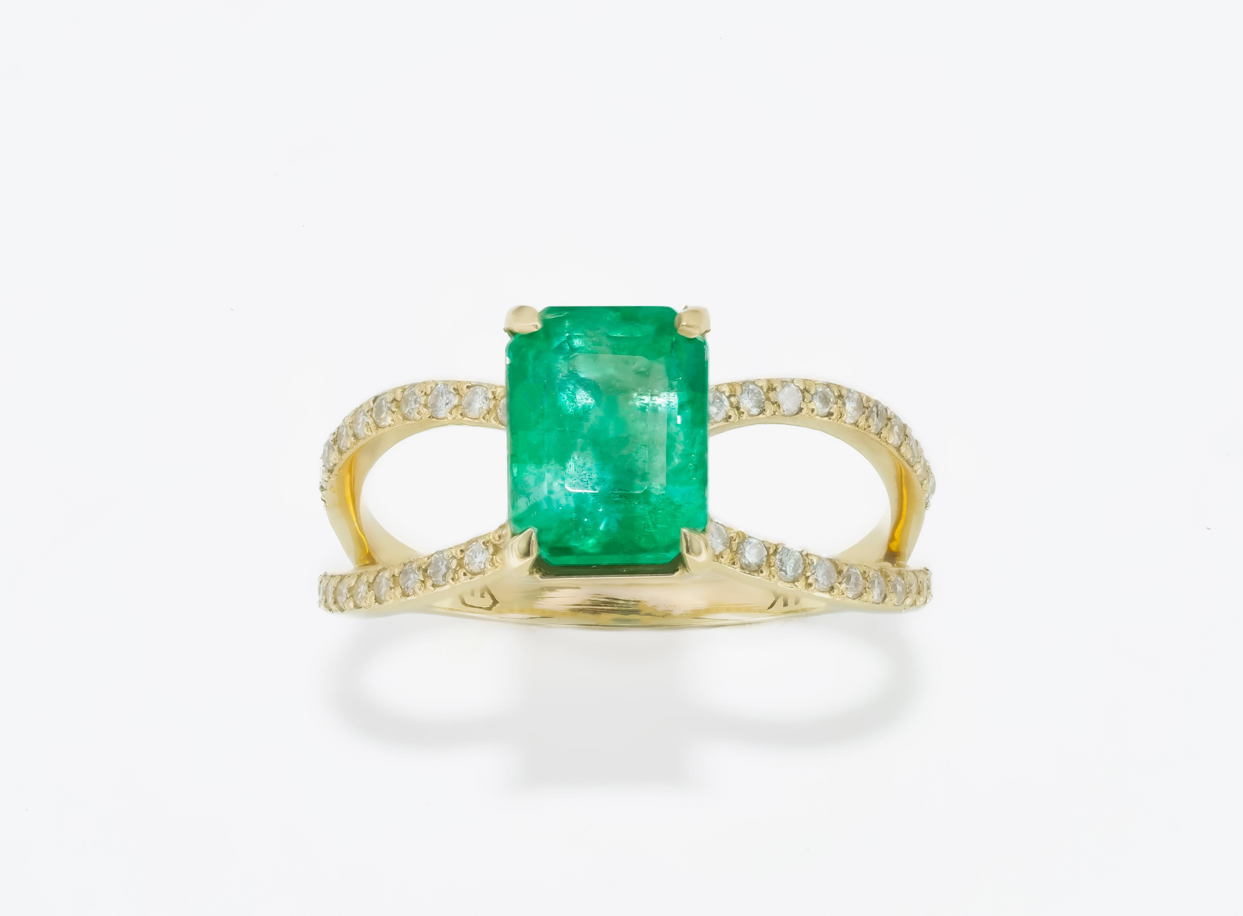 Ring aus 14 Karat Gold mit Smaragd und Diamanten, zertifiziert 3