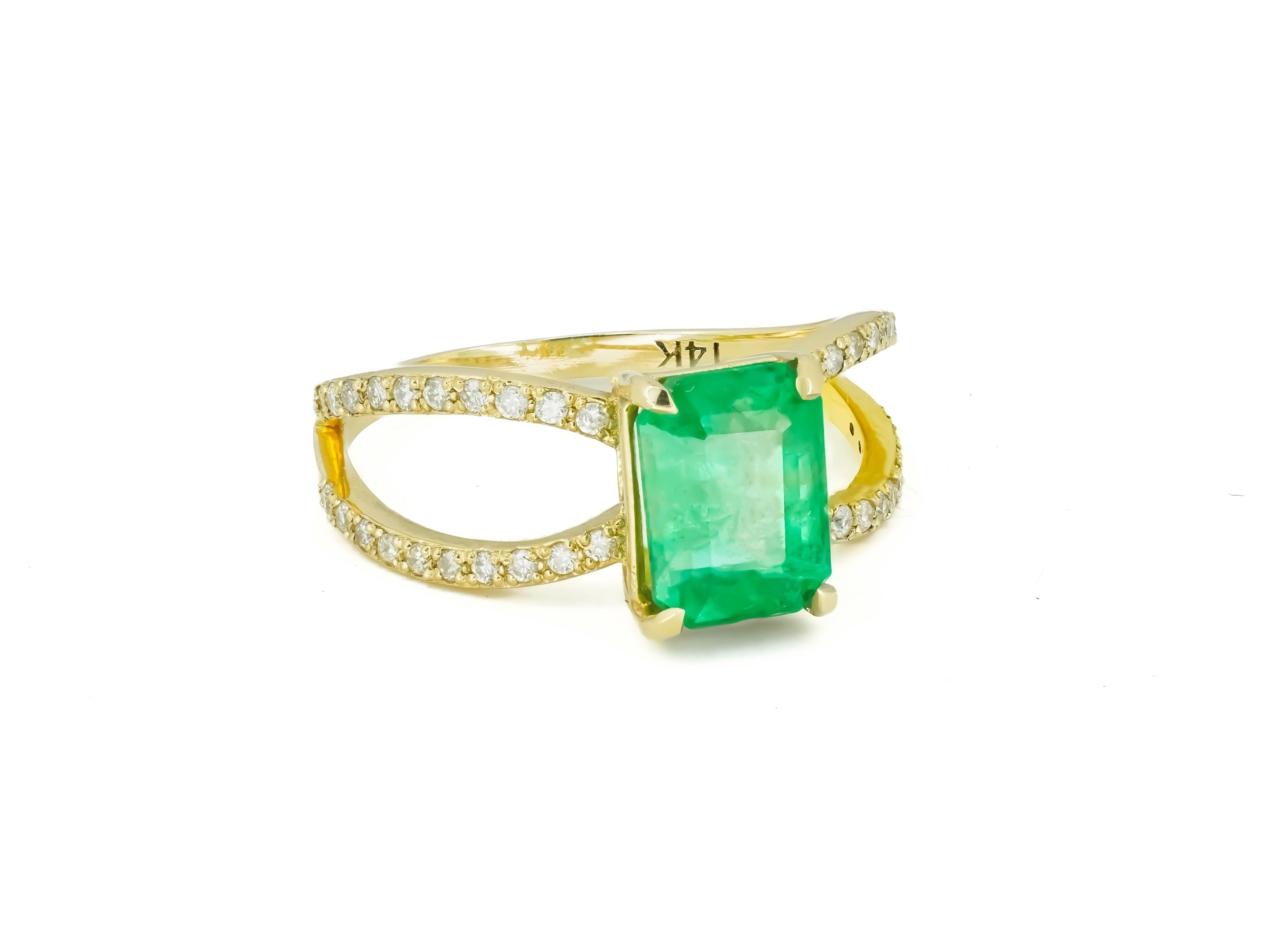 Ring aus 14 Karat Gold mit Smaragd und Diamanten, zertifiziert 4