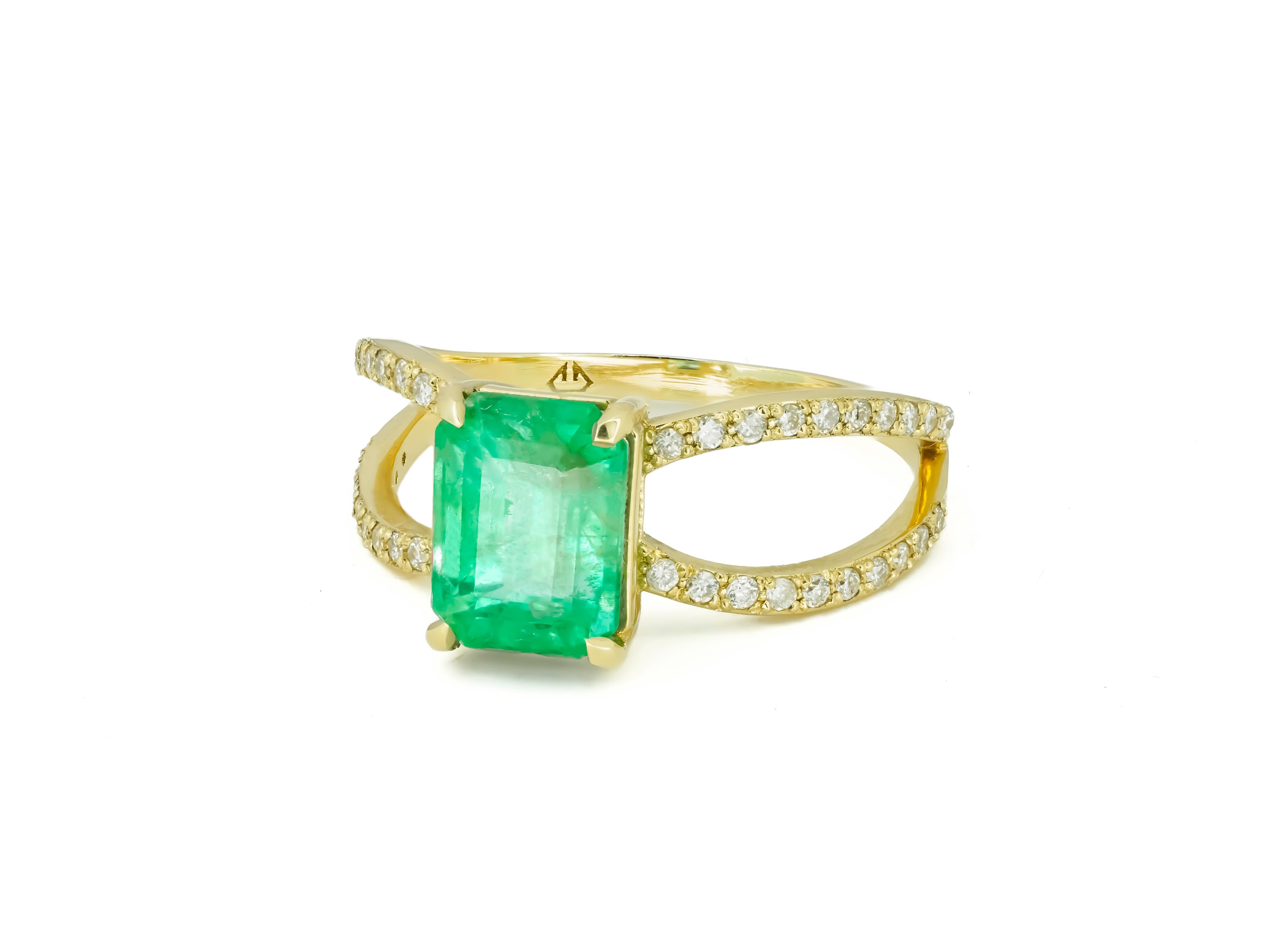 Ring aus 14 Karat Gold mit Smaragd und Diamanten, zertifiziert 5