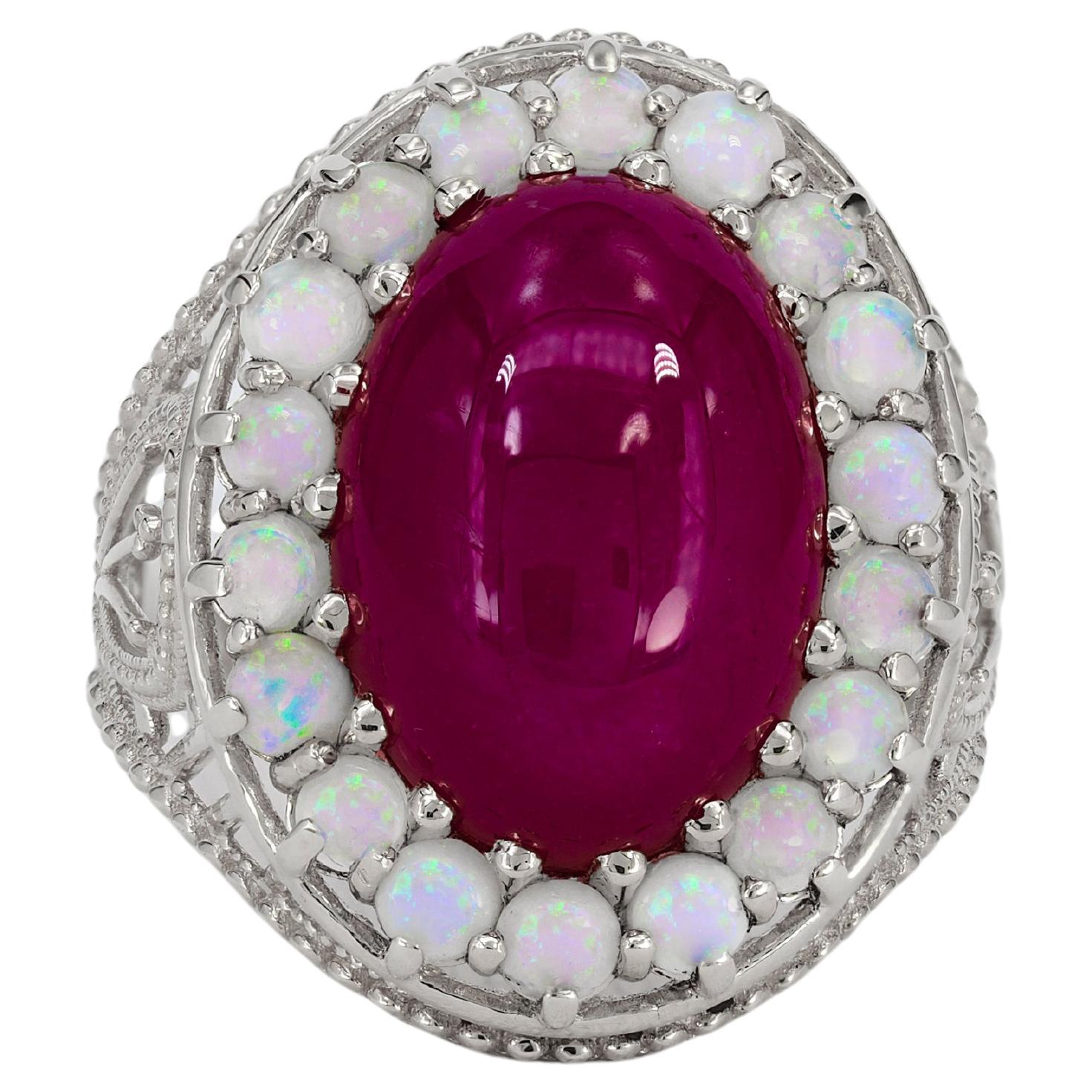 Anillo Masivo de Rubí y Ópalos