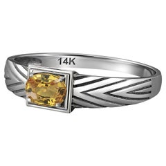 Anillo de oro de 14k para hombre con zafiro, Anillo de oro para hombre con zafiro