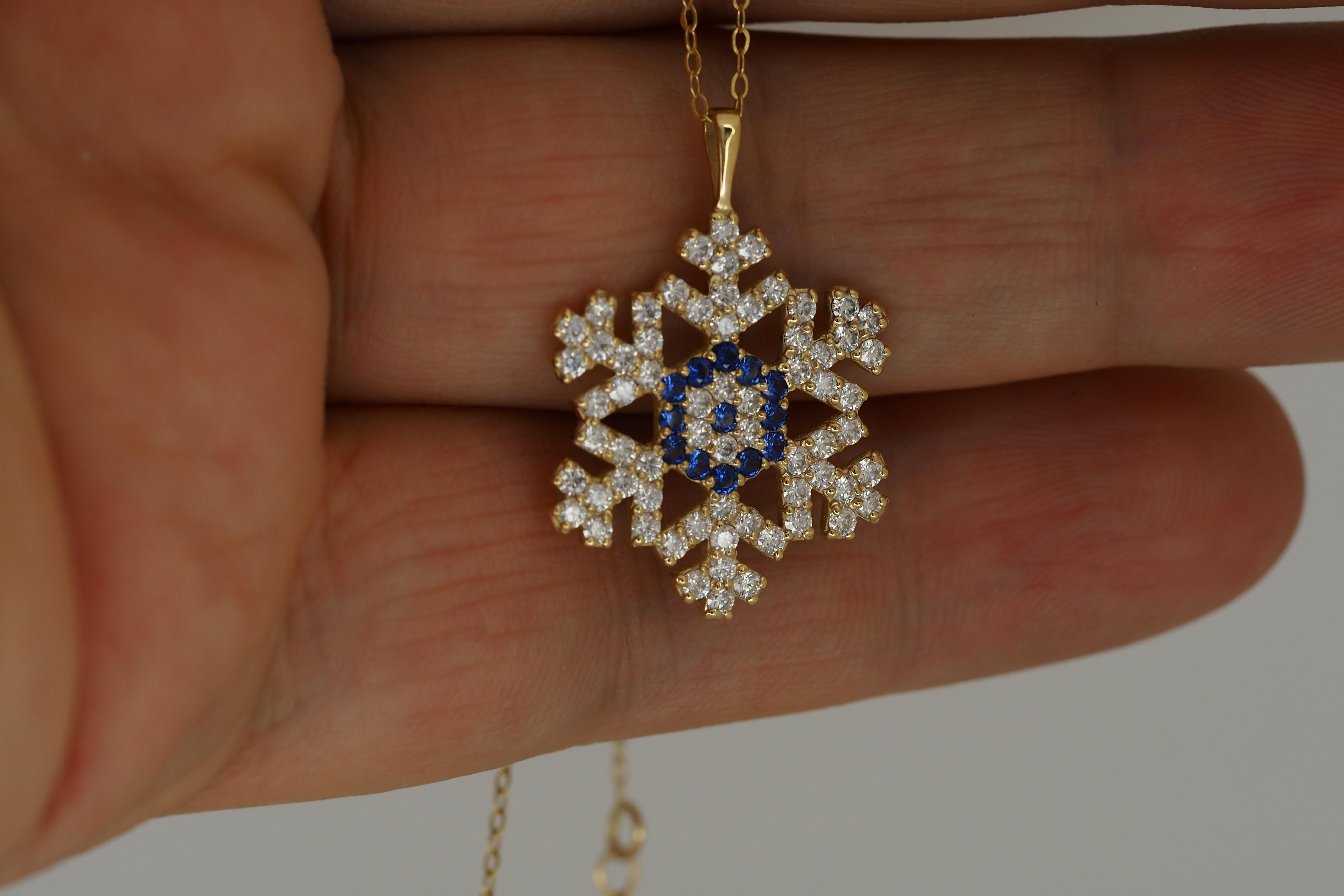 Schneeflocken-Anhänger-Halskette aus 14k massivem Gold. Gold Schneeflocken-Anhänger. 5