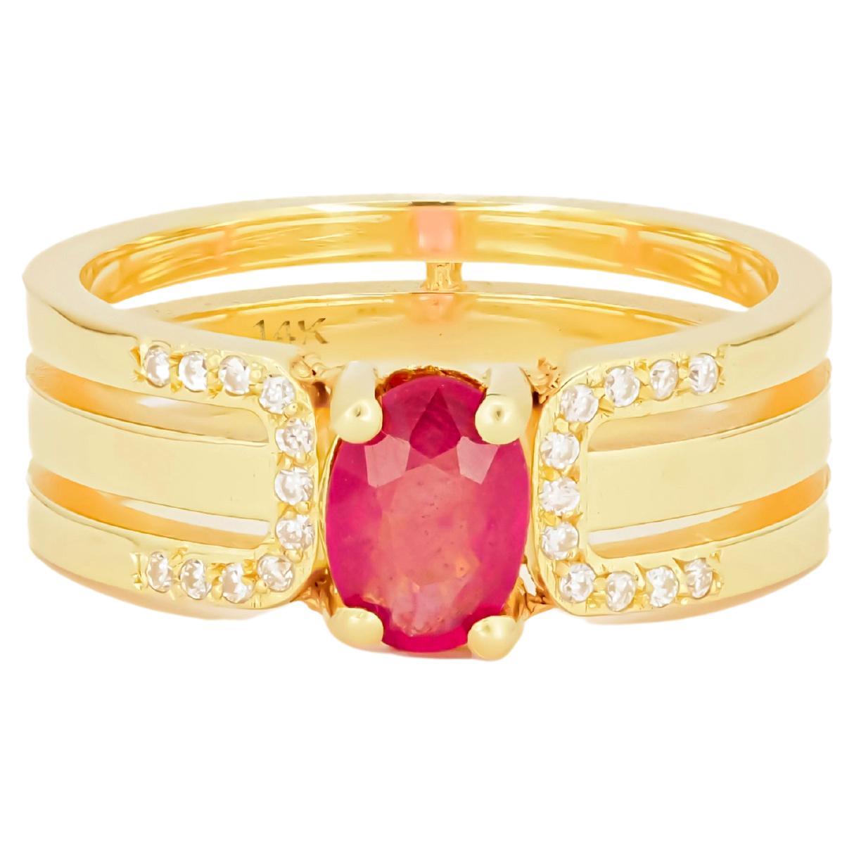 14 K Gold Mens Ring with Ruby.
