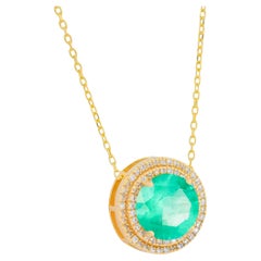 Emerald, Diamonds, 14 Karat Yellow Gold, Round Shape Emerald Pendant necklace