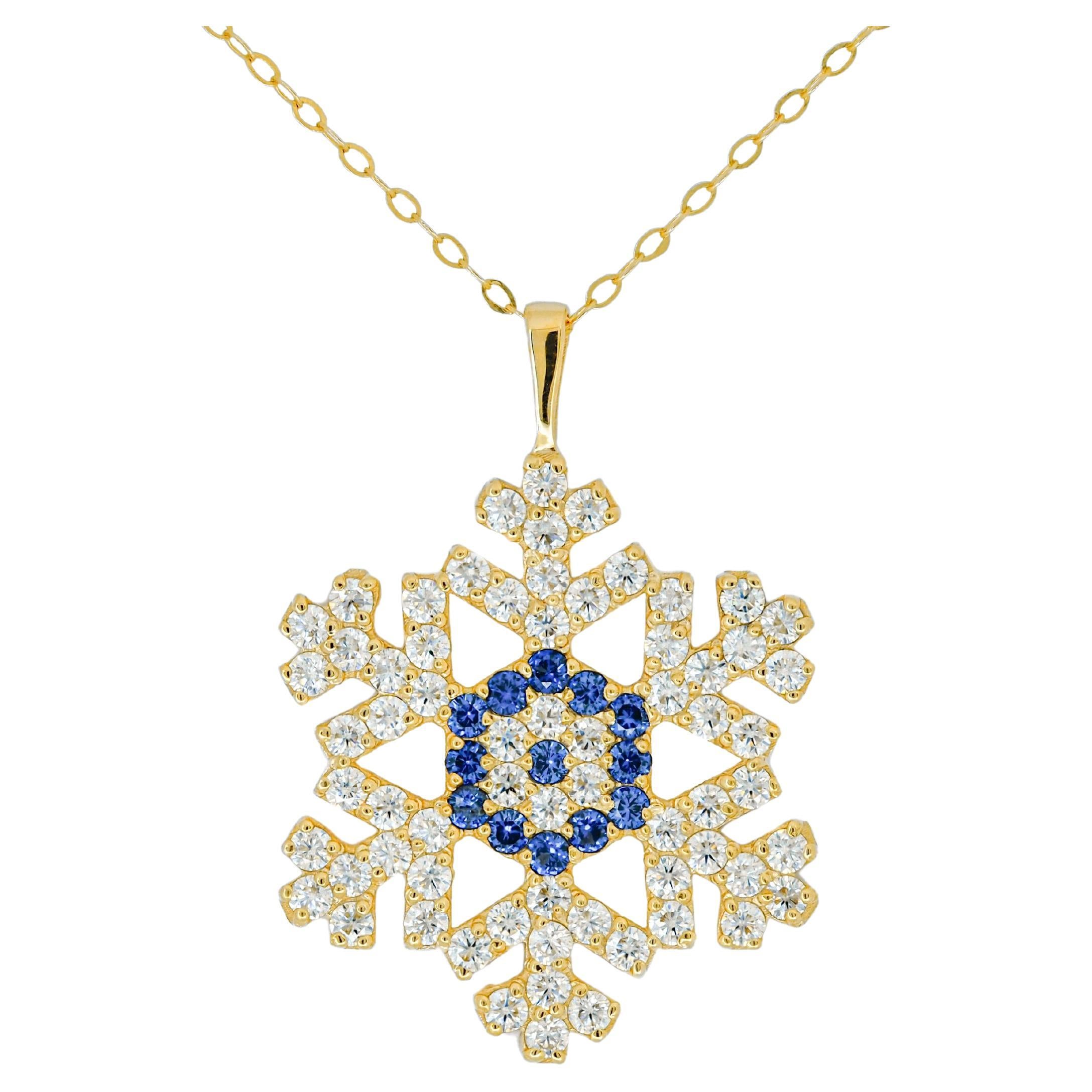 Snowflake charm necklace in 14k solid gold. Gold Snowflake Pendant.