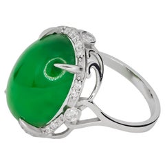Green jade 14k gold ring
