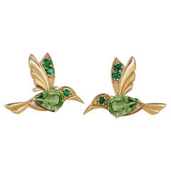 Hummingbird earrings studs with peridots