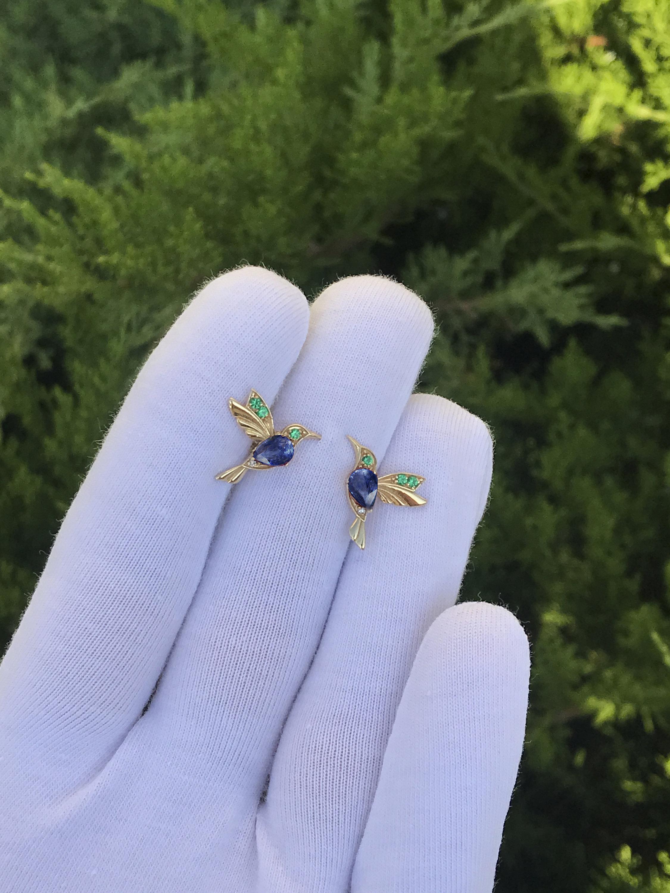 Orecchini a forma di colibrì con zaffiri In condizioni Nuovo in vendita a Istanbul, TR