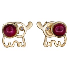Boucles d'oreilles éléphant avec rubis