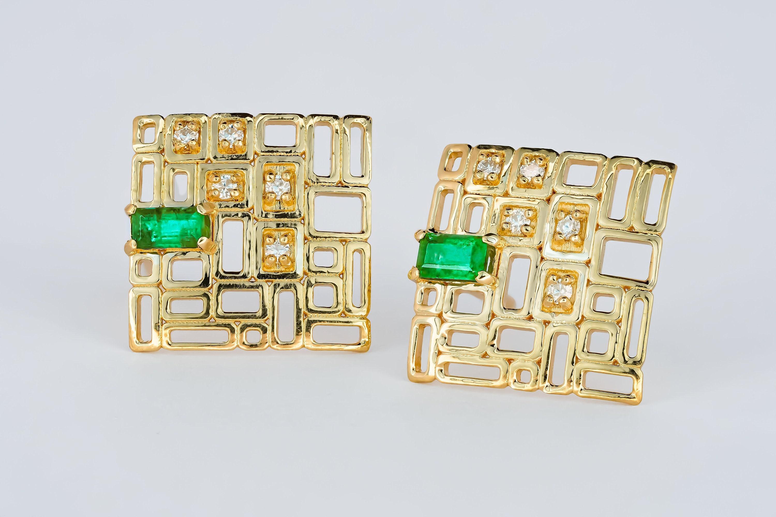 Boucles d'oreilles baguette émeraude Pour femmes en vente