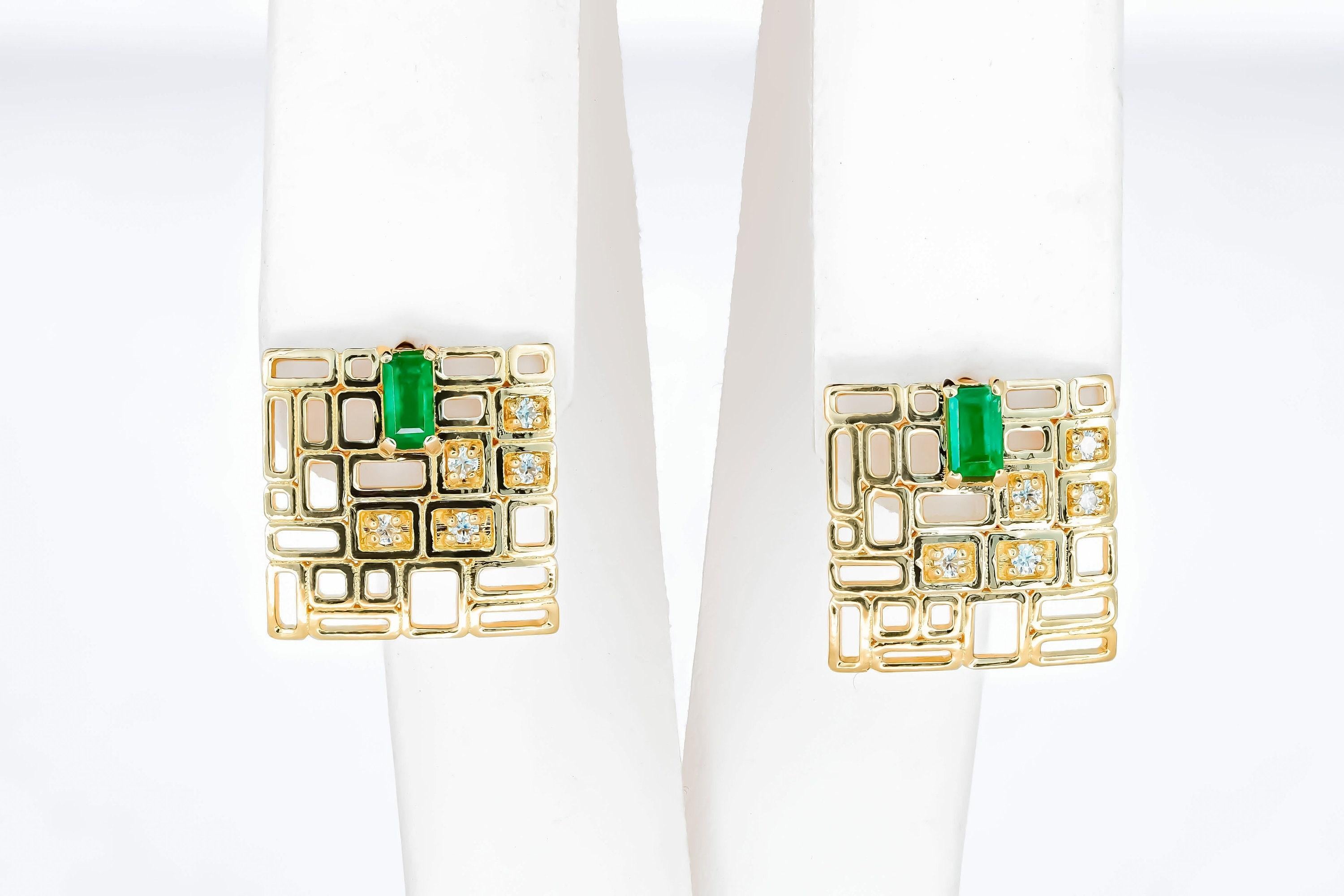 Boucles d'oreilles baguette émeraude en vente 3