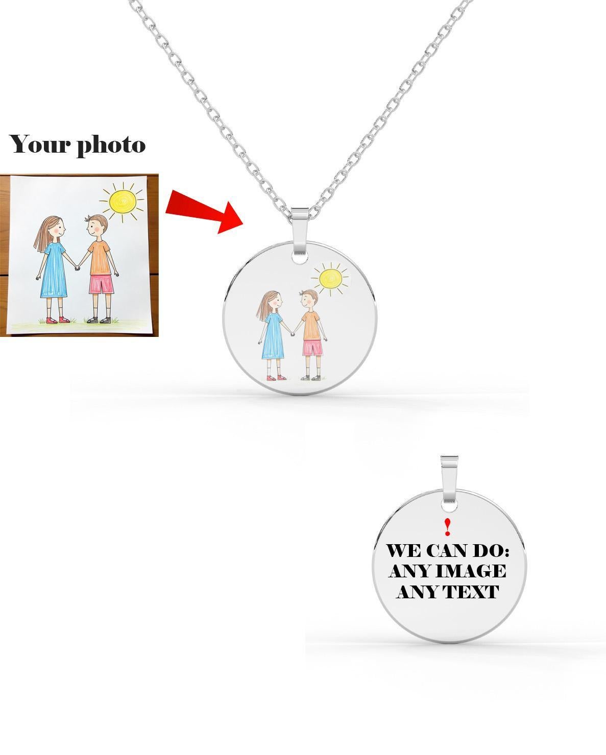 Personalisierte Ihr Foto Anhänger in 925 Silber - Custom Child's Kunstwerk Halskette. Kinder zeichnen Halskette.  Personalisierte Portrait-Halskette.  Individueller Bildanhänger. Gedenk-Halskette. Ihr Foto & Text-Anhänger. Custom Art Anhänger