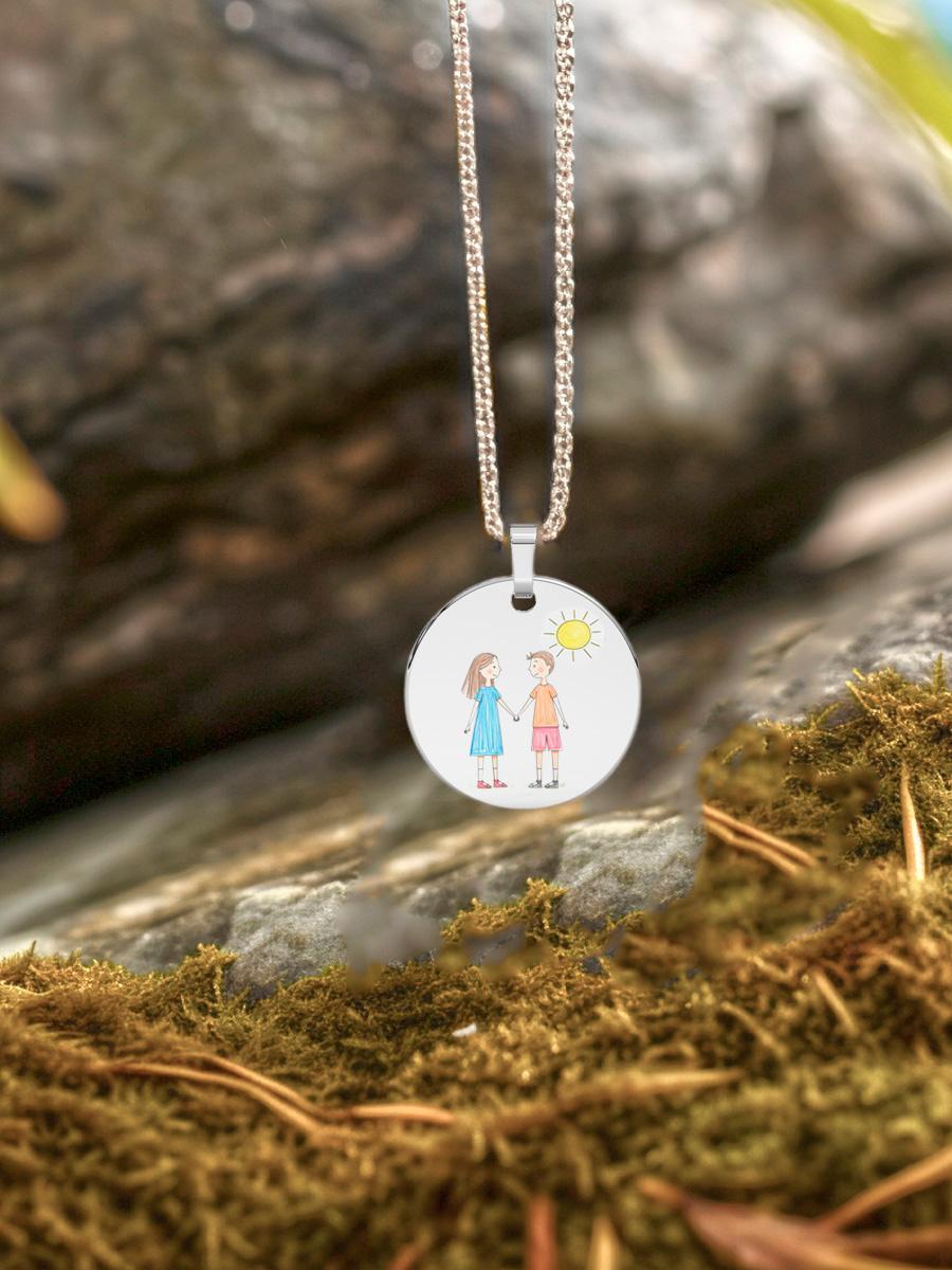 Personalisierte Ihr Foto Anhänger in 925 Silber - Custom Child's Kunstwerk Halskette (Moderne) im Angebot