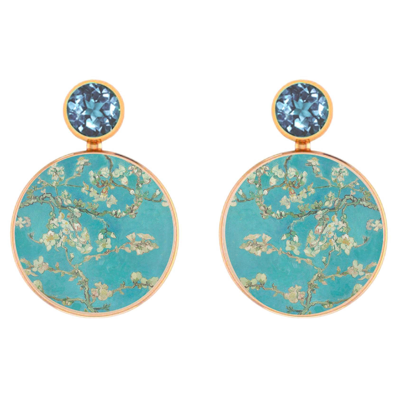 Pendientes Van Gogh Flor de Almendro con topacio y nácar en venta
