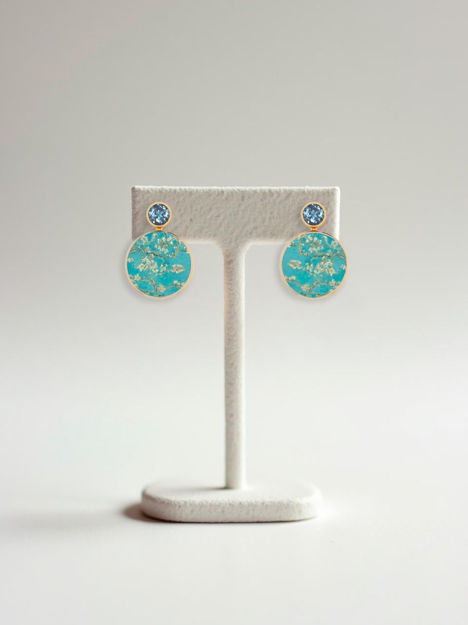 Pendientes Van Gogh Flor de Almendro con topacio y nácar Moderno en venta