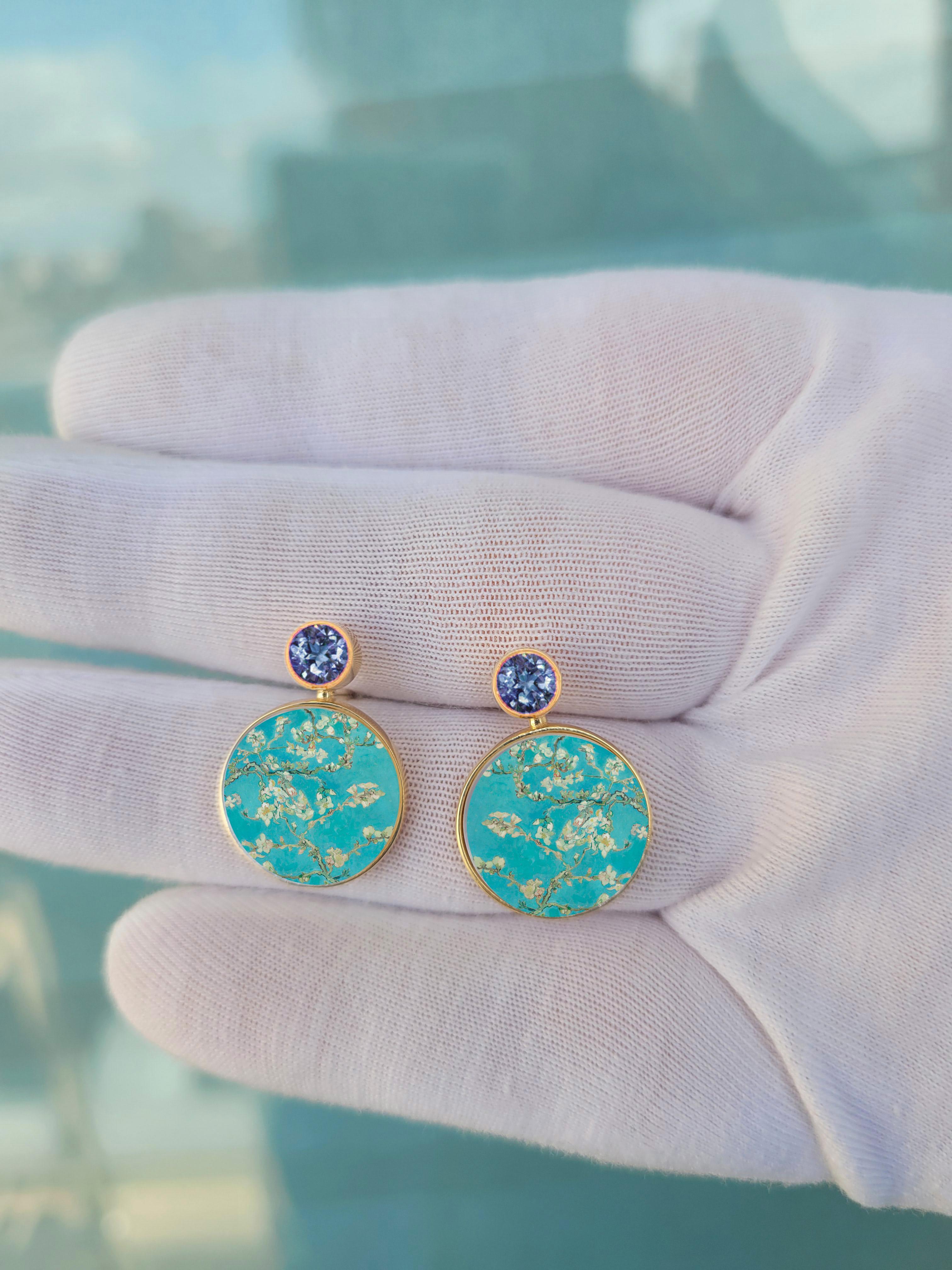 Pendientes Van Gogh Flor de Almendro con topacio y nácar en Nuevo estado para la venta en Istanbul, TR