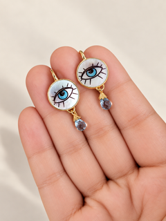 Painted Evil Eye Mother of Pearl Drop Earrings