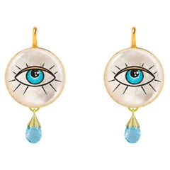 Painted Evil Eye Mother of Pearl Drop Earrings