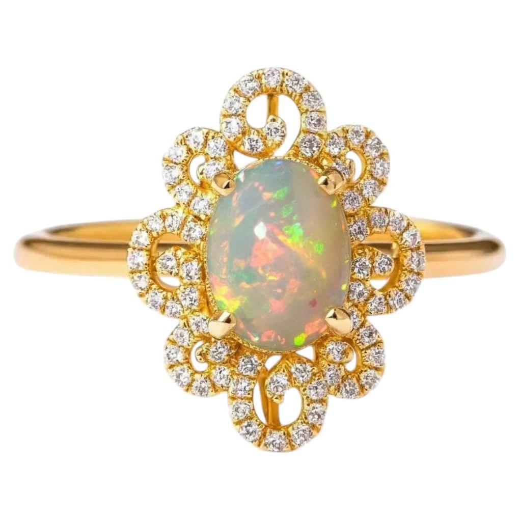 14k gold ring with oval opal cabochon