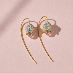 Silver, gold Lily flower earrings with rose quartz briolettes