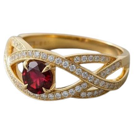 En venta: Anillo de compromiso de oro de 14 quilates con granate