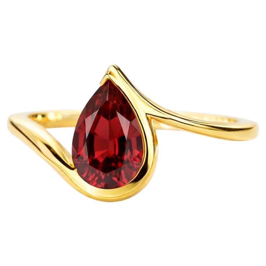Anello in oro 14k con granato a pera da 1,5 carati