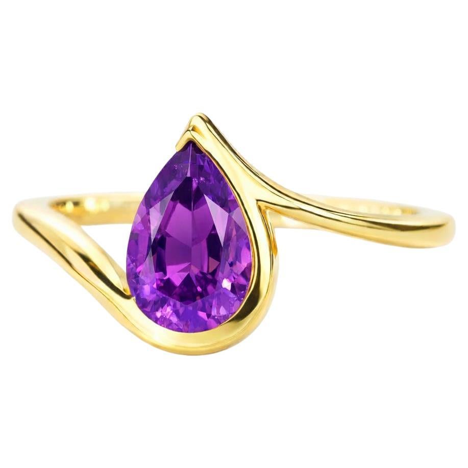 1,5 ct améthyste poire bague en or 14k