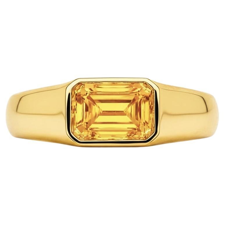 Bague octogonale en or 14k pour homme avec citrine