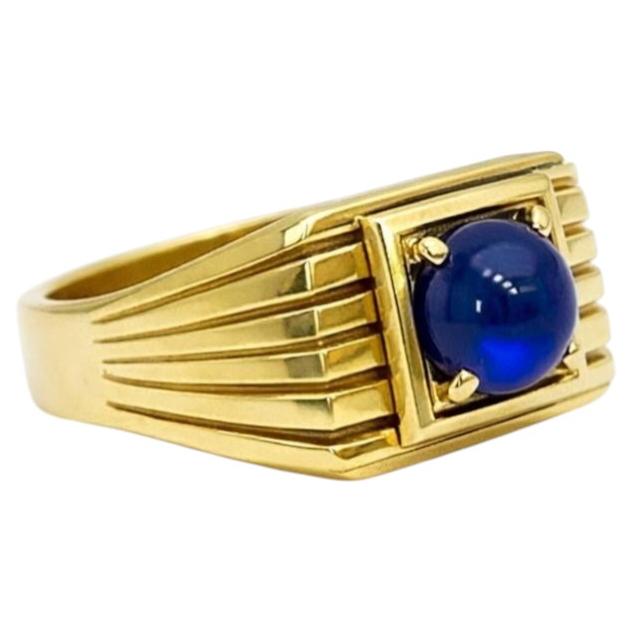 En venta: Anillo solitario de zafiro para hombre plata, oro