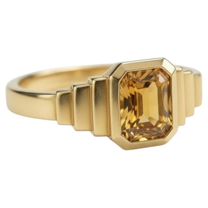 Citrin Solitär Ring für Männer Silber, Gold