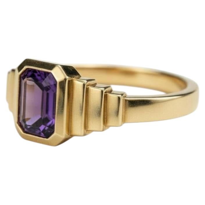 Amethyst solitaire ring for men silver, gold