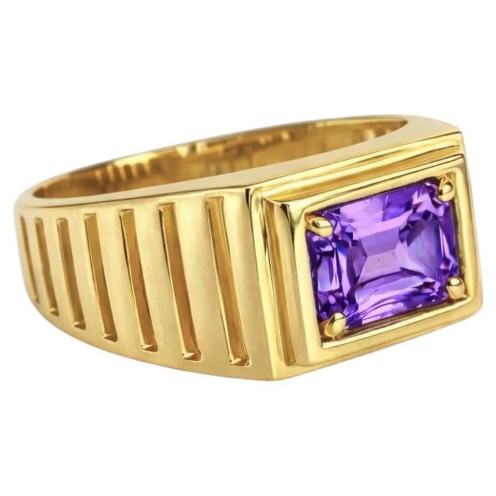 Art Deco Signet Ring for Men with Amethyst, silver, gold