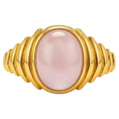 Oval Cabochon Pink Quartz Ring Silver, Gold
