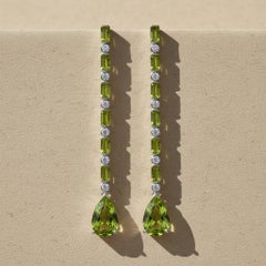 Peridot Long Drop Earrings, silver, gold