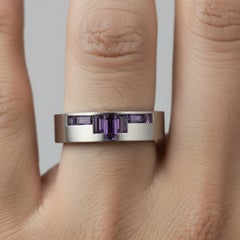 Men’s Art Deco Style Baguette Amethyst Silver, gold ring