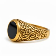 Schwarzer Onyx-Ring für Herren mit arabischem Kalligraphie-Motiv