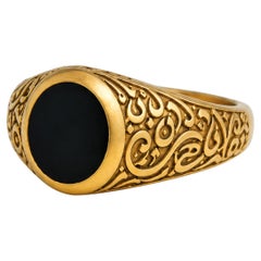 Anillo de ónix negro para hombre con diseño de caligrafía árabe